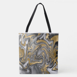 Tote Bag Huile Noire, Blanc Et Or Marbré