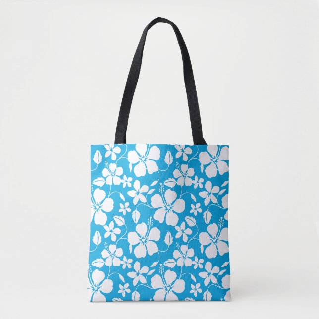 TOTE BAG HULA HAÏIENNE (HIBISCUS) BLEU (Devant)