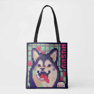 Tote Bag Husky, Pixel Art, pixelart