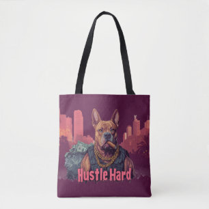 Tote Bag Hustle Hard - Pitbull Chien avec de l'argent et Ci