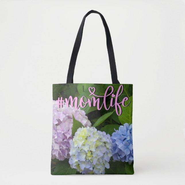 Tote Bag Hydrangeas fleurs roses fleurs bleues violettes Ma (Devant)