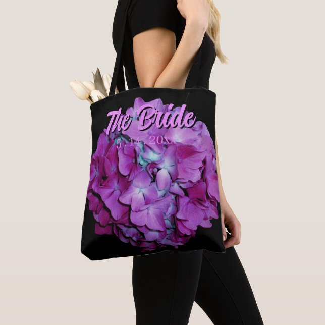 Tote Bag Hydrangeas magenta et sarcelle pour la mariée (De près)