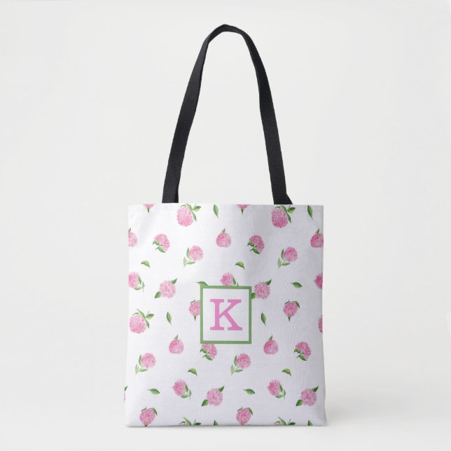 Tote Bag Hydrangeas Rose En Aquarelle Monogramme (Devant)