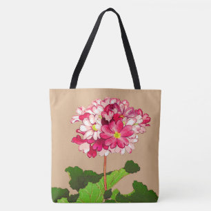 Tote Bag Hydrangée japonaise vintage. Rose et vert
