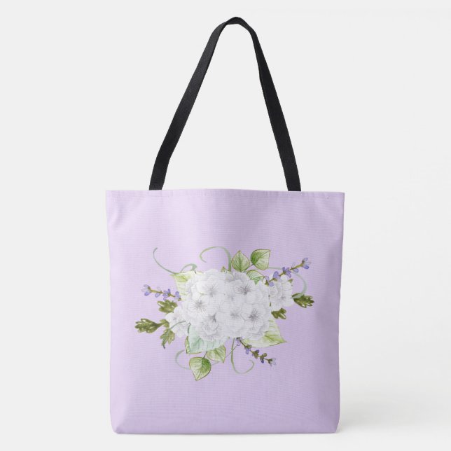 Tote Bag Hydrangées et Lilacs de style aquarelle (Devant)