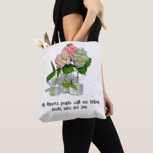 Tote Bag Hydrangées florales rose pâle bleu jaune vert
