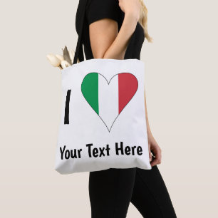 Tote Bag I (Italian Flag Heart Love) Your Text