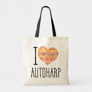 Tote Bag I Love Autoharp Orange Mandala Heart