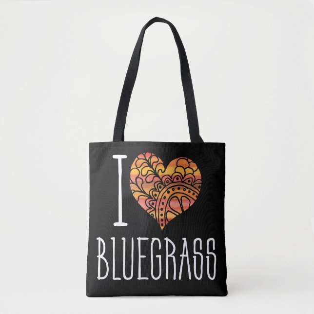 Tote Bag I Love Bluegrass Jaune Orange Mandala Heart (Devant)