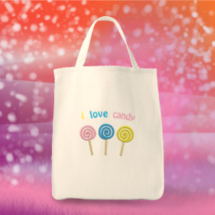 Tote Bag I Love Candy mignon couleur 3D lollipop