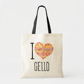 Tote Bag I Love Cello Orange Mandala Heart