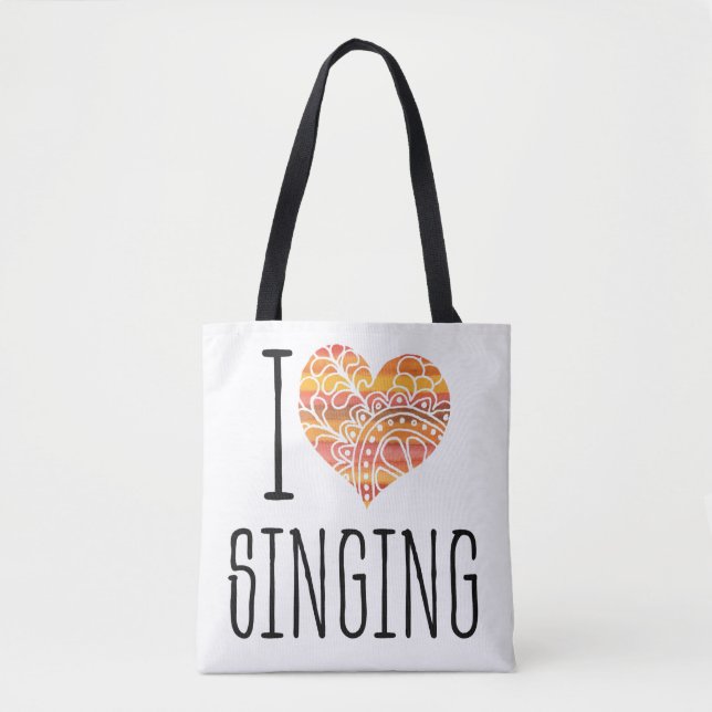 Tote Bag I Love Chanter Jaune Orange Mandala Heart (Devant)