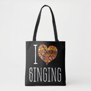 Tote Bag I Love Chanter Jaune Orange Mandala Heart