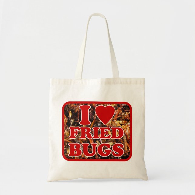 Tote Bag I Love [Coeur] Fried Bugs ... Thai Street Food (Devant)