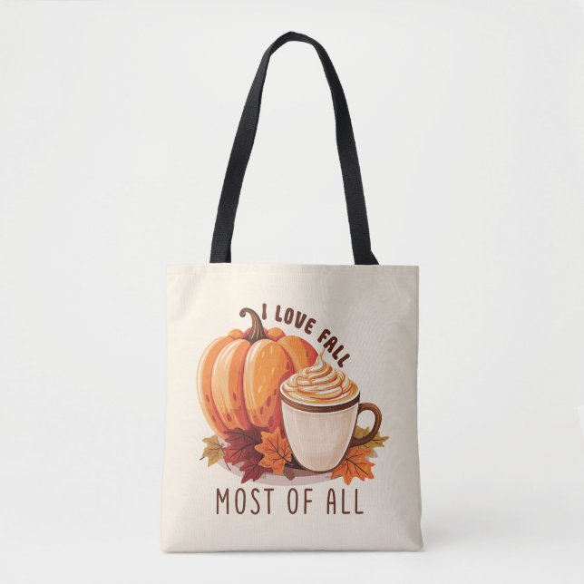 Tote Bag I Love Fall - Citrouille et Citrouille Spice Latte (Devant)