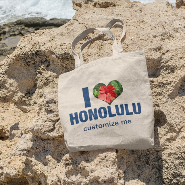 Tote Bag I Love Honolulu Cute Hawaii Hibiscus Flower (Créateur téléchargé)