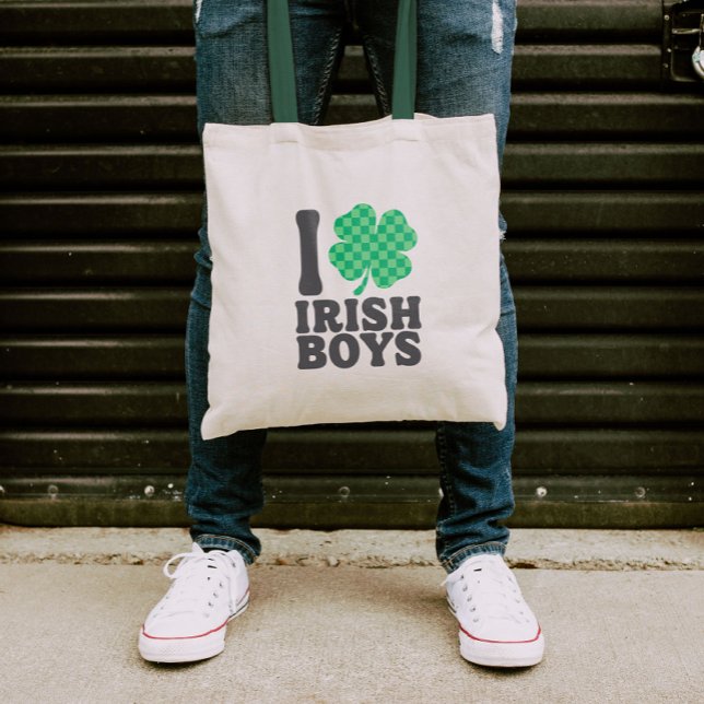 Tote Bag I Love Irish Boys Funny Shamrock Jour de la Saint  (Créateur téléchargé)