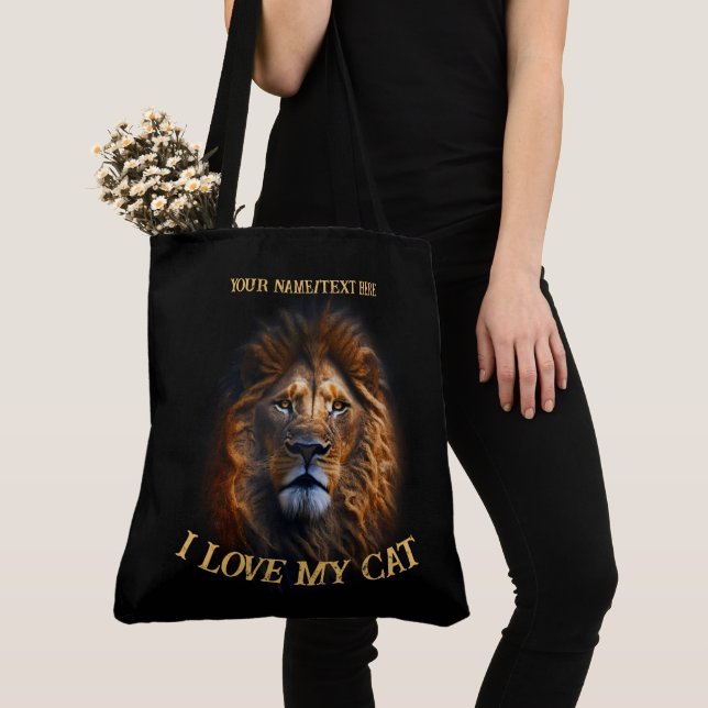 Tote Bag "I Love My Cat" Custom Personalized Text (Close Up)