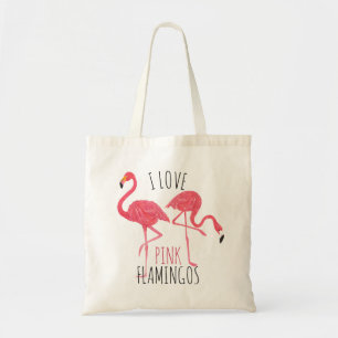 Tote Bag I Love Pink Flamants roses Texte & Oiseaux Illustr