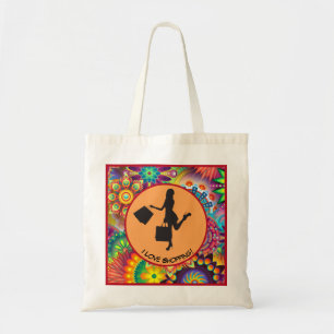 Tote Bag I Love Shopping Colorful Abstrait motif floral