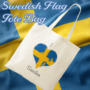 Tote Bag I Love Suède Distressed Coeur Peint Drapeau