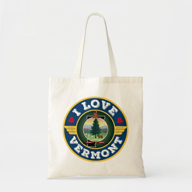 Tote Bag I Love Vermont State Flag and Map (Devant)