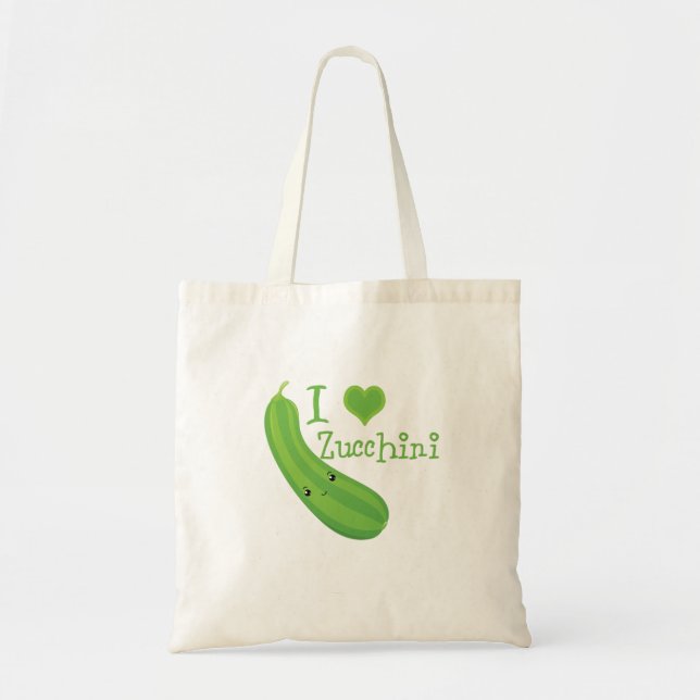 Tote Bag I Love Zucchini Smiling Kawaii Zucchini (Devant)