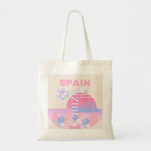 Tote Bag Ibiza, Espagne, Art Voyage, Art Preppy, Rose