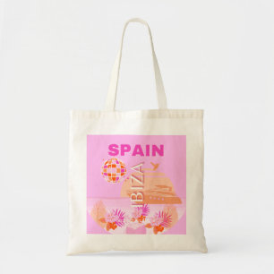 Tote Bag Ibiza, Espagne, Art Voyage, Art Preppy, Rose, Prep