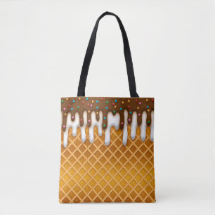 Tote Bag Ice Cream Drip Gaufle Cone Chocolate And Vanilla