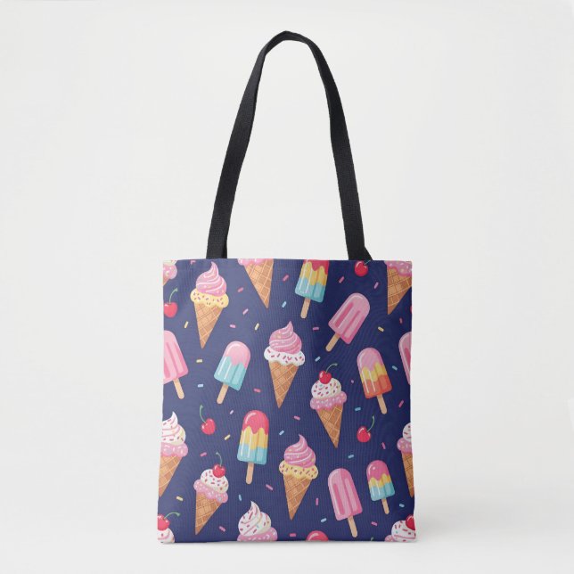 Tote Bag Ice cream, popsicles and cherries pattern (Devant)