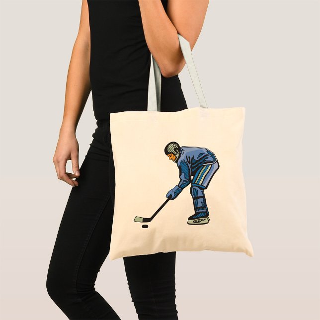 Tote Bag Ice Hockey Player in Blue Uniform (Créateur téléchargé)