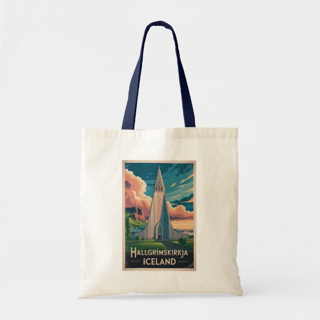 Tote Bag Iceland Hallgrimskirkja Illustration Travel Art (Devant)