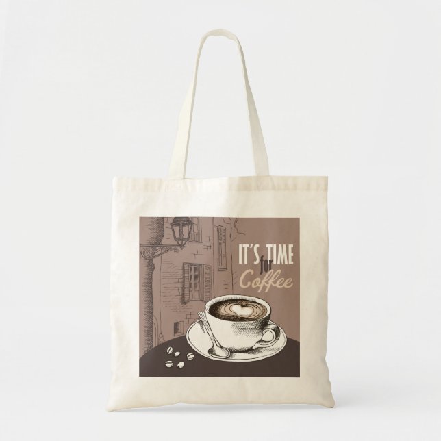 Tote Bag Il est temps pour le café (Devant)
