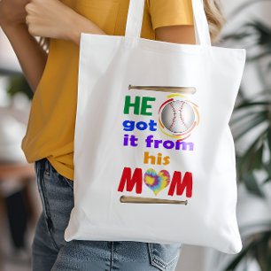 Tote Bag Il L'A Obtenu De Sa Maman, De Baseball, De La Mama