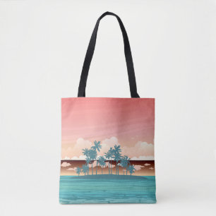 Tote Bag Île de coco verte : illustration du coucher du sol