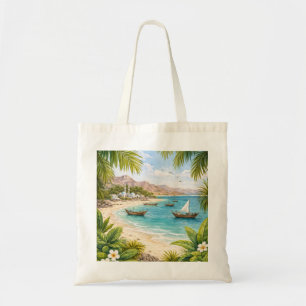 Tote Bag Île de Masirah Oman Plage Bateau Dhow Tropical