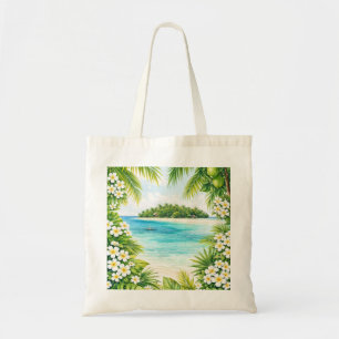 Tote Bag Île de Mnemba Paradis Tropical Palmier & Plumeria