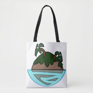Tote Bag Île tropicale de dessin animé minimaliste dans l'o