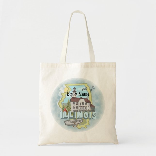 Tote Bag Illinois Lighthouse nom personnalisé (Devant)