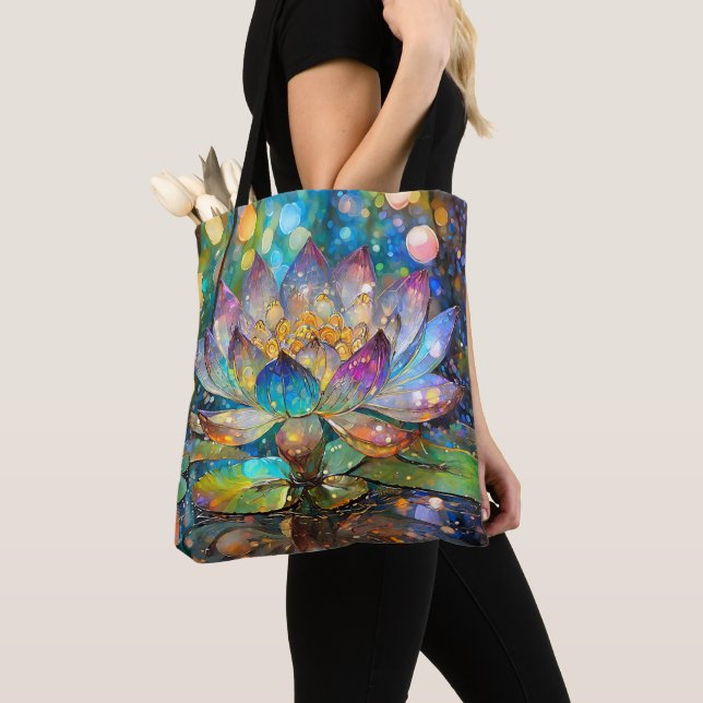 Tote Bag Illuminated Blooming Lotus Flower (De près)