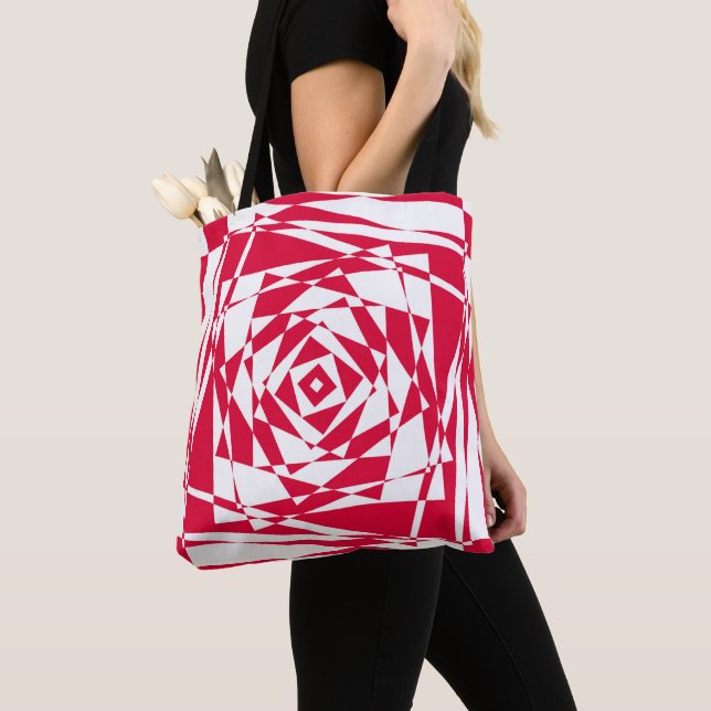 Tote Bag Illusion abstraite rouge blanc (De près)