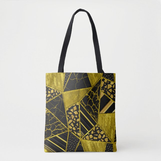 Tote Bag Illusion de texture du triangle noir or (Devant)
