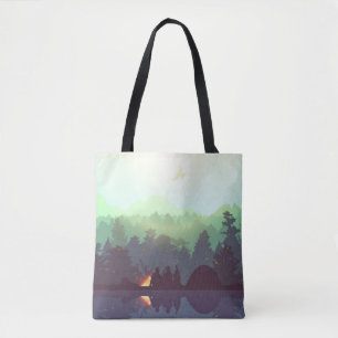 Tote Bag Illustration Camping Adventure Forest Mountain
