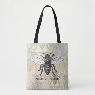 Tote Bag Illustration d'abeille ouvrière vintage