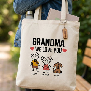 Tote Bag Illustration de famille « Mamie, nous t'aimons, le