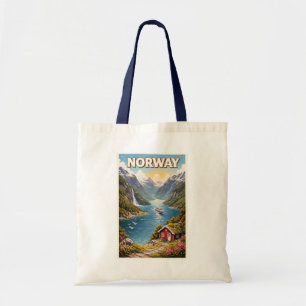 Tote Bag Illustration de fjord norvégien Art de voyage vint