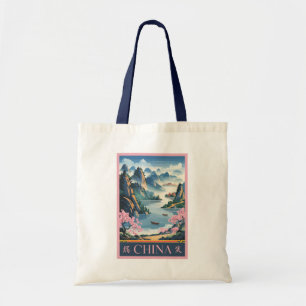 Tote Bag Illustration de la Chine Rose Art de Voyage Vintag