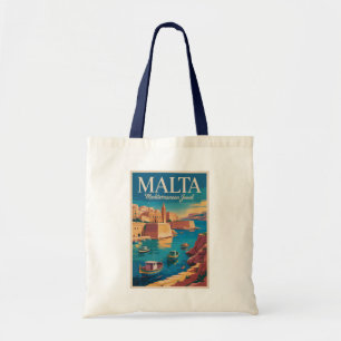 Tote Bag Illustration de la côte maltaise Art de voyage vin