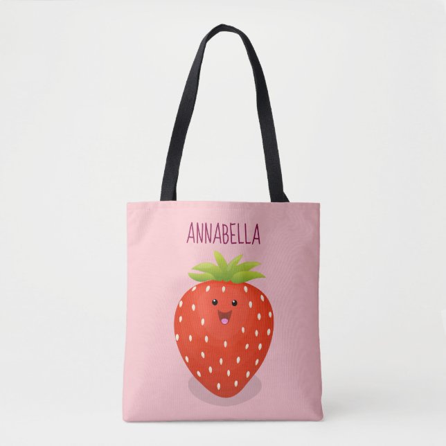 Tote Bag Illustration de la fraise Cute kawaii (Devant)